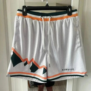 629 Kinetic Men's Mesh Athletic Shorts Size Medium Color White Green
